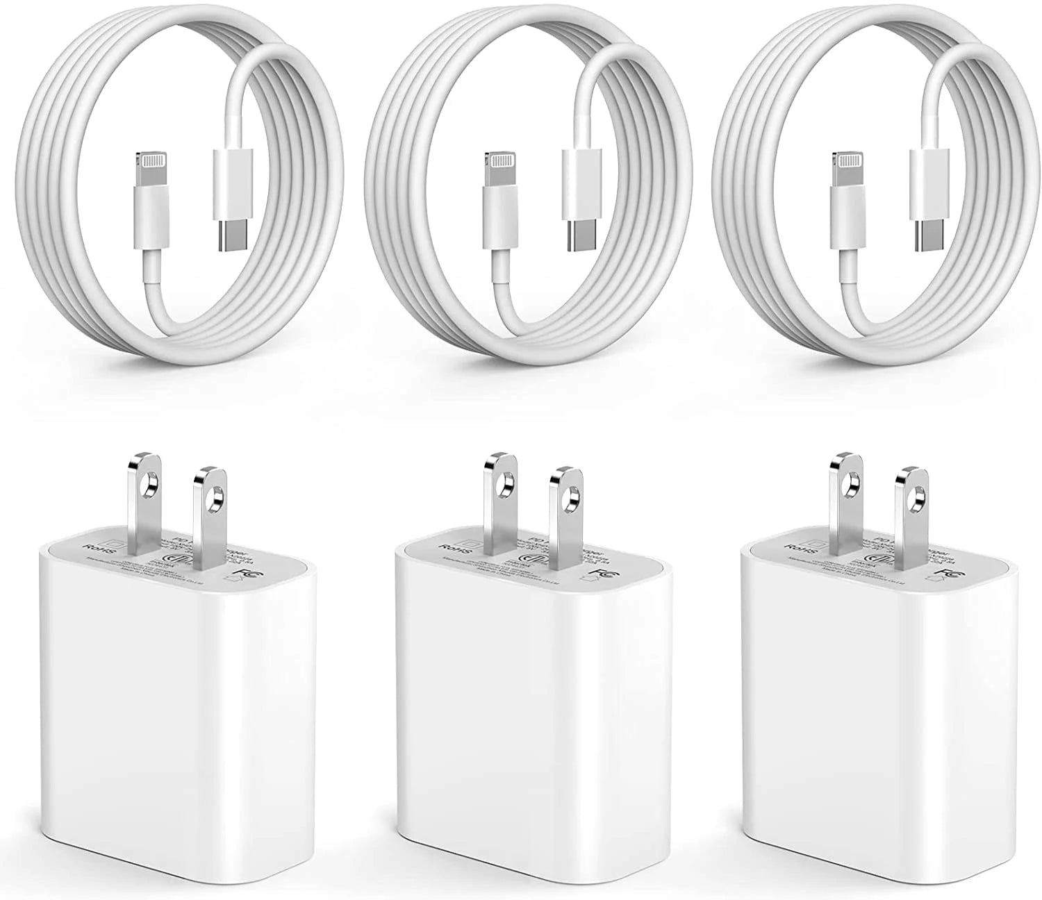 Iphone Fast Charger, 3 Pack [Apple Mfi Certified] PD 20W Type C Fast Charger Block with 6FT USB C to Lightning Fast Charging Data Sync Cable Compatible for Iphone 14 13 12 11 Pro Max XS XR X 8 Ipad